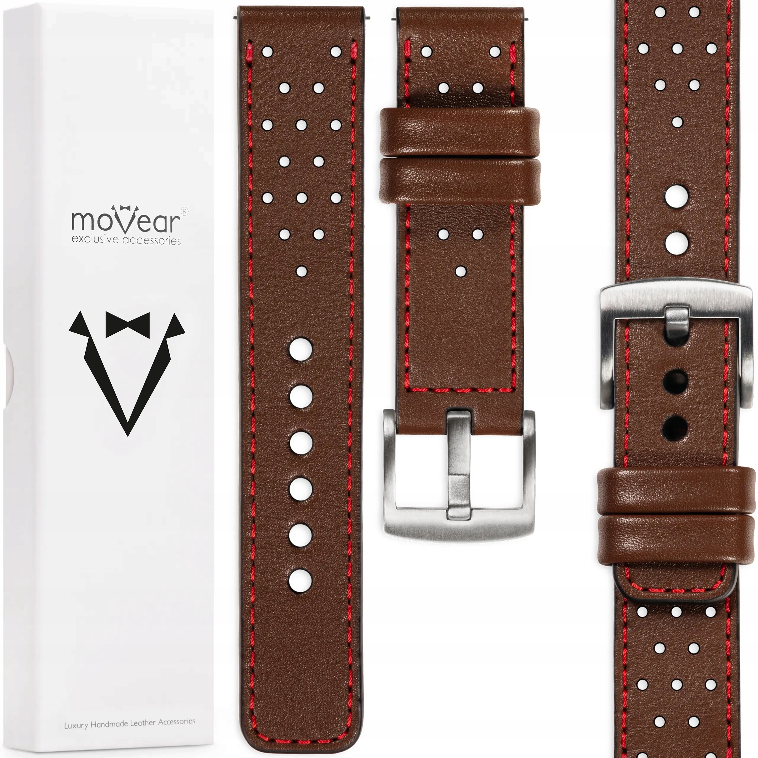 Kožený opasek 26 mm pro hodinky elegantní Polský Movear Tmavě hnědý