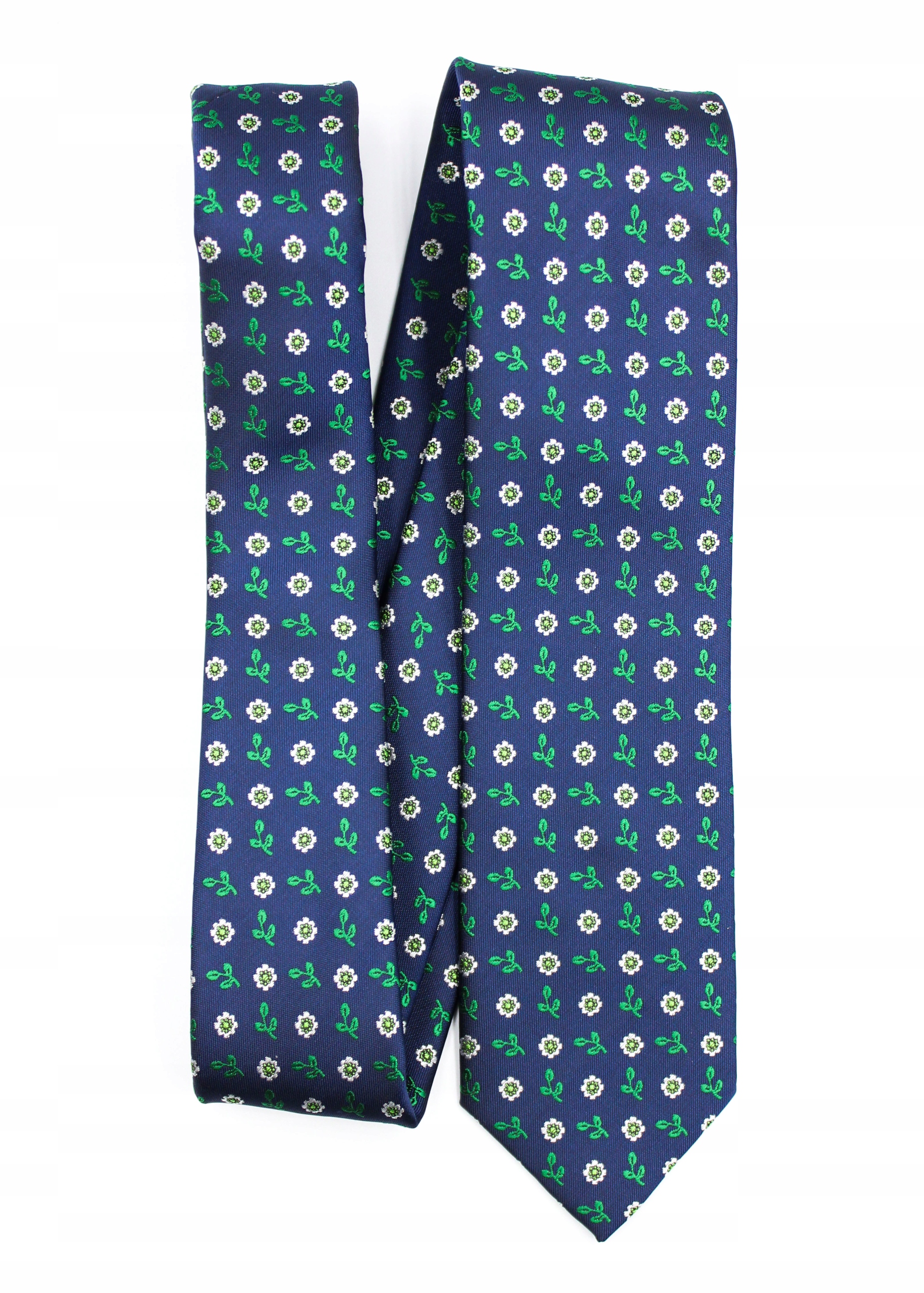 KRAWAT ŻAKARDOWY ELEGANCKI WE WZOREK GRANATOWY ZIELONY KWIATKI Marka inna