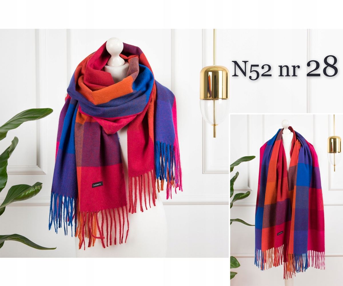 CIEPŁY KASZMIROWY SZALIK w KRATKĘ GRUBY MODNY KASZMIR SZAL KOLORY Wzór dominujący bez wzoru