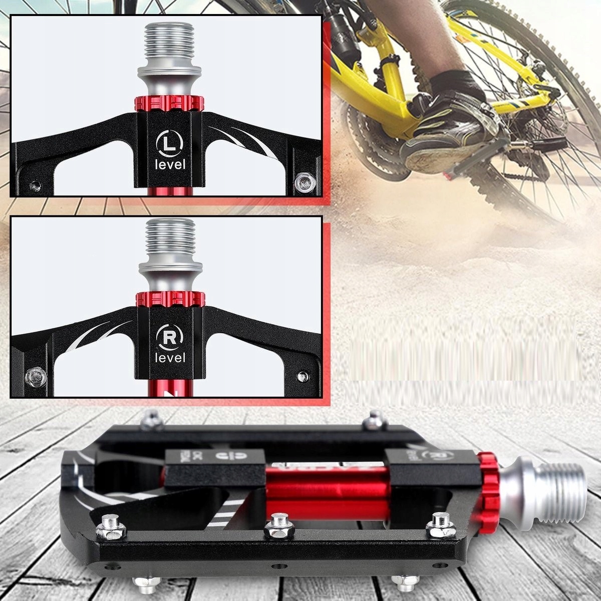 2x PEDAŁ ROWEROWY ANTYPOŚLIZGOWY ALUMINUM 122x105x14mm 3 łożyska Kolor dominujący czarny