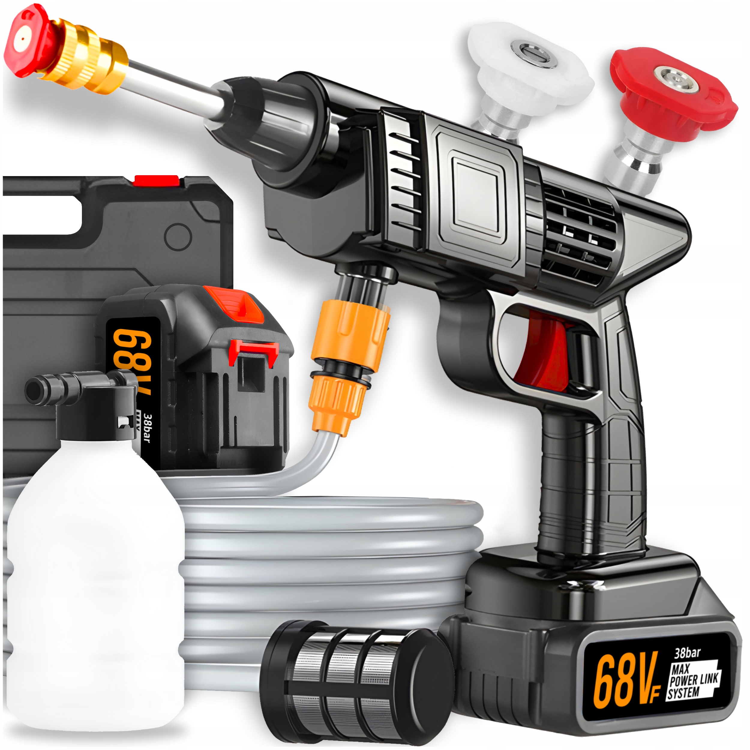 MYJKA CIŚNIENIOWA AKUMULATOROWA, ZESTAW DO MYCIA BEZPRZEWODOWY - 2 x AKU