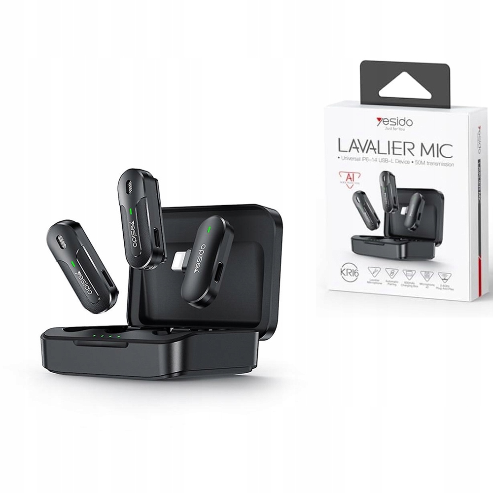 Kravatový mikrofon Yesido přijímač Lightning+Pouzdro pro iPhone X 11 12 13 14