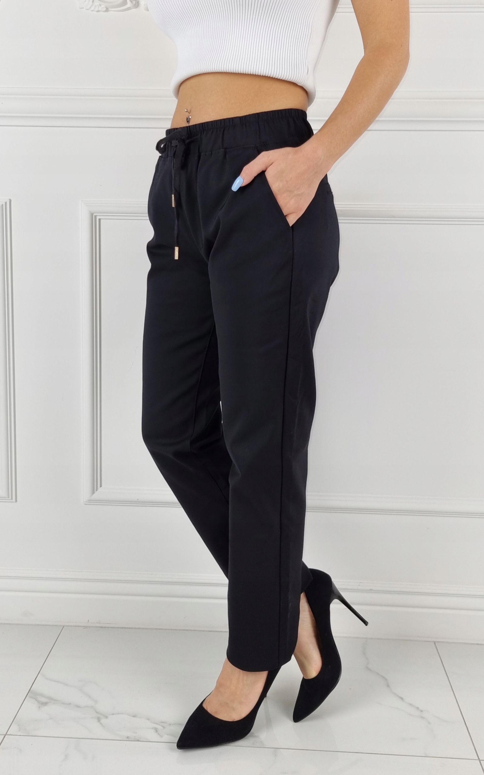 ELEGANCKIE DAMSKIE SPODNIE GUMKA 7/8 Plus-Size Materiał dominujący bawełna