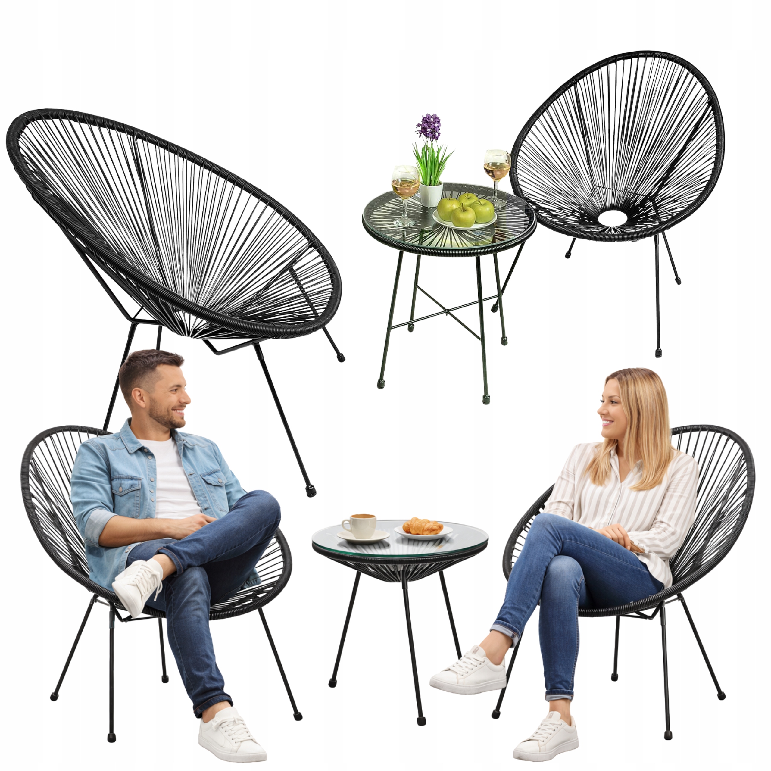 Zestaw Mebli Balkonowych Ogrodowych Fotele Stolik Na Taras Rattan
