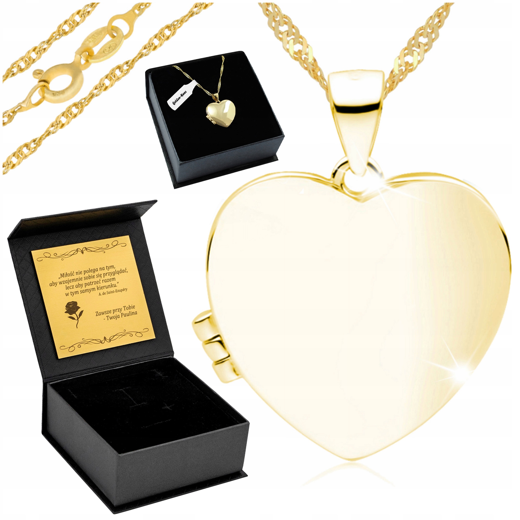 Zlatý Řetízek Srdce Přívěsek Srdíčko Stříbrný 925 Dárek Gravírování