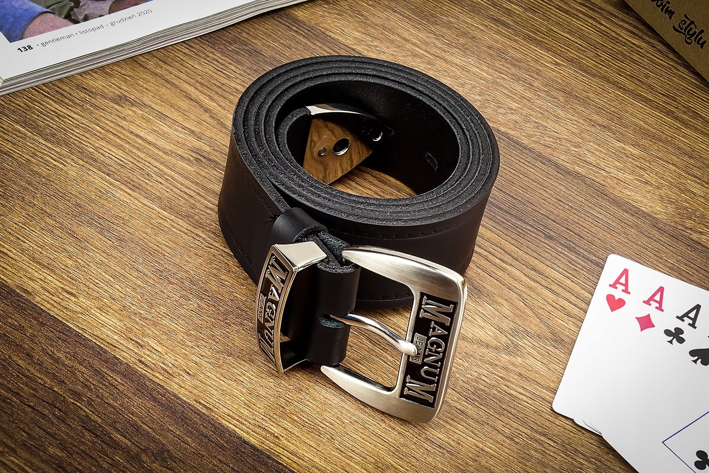 Pasek skórzany męski wojskowy GRACIO KRÓTKI CZARNY Wzór dominujący bez wzoru