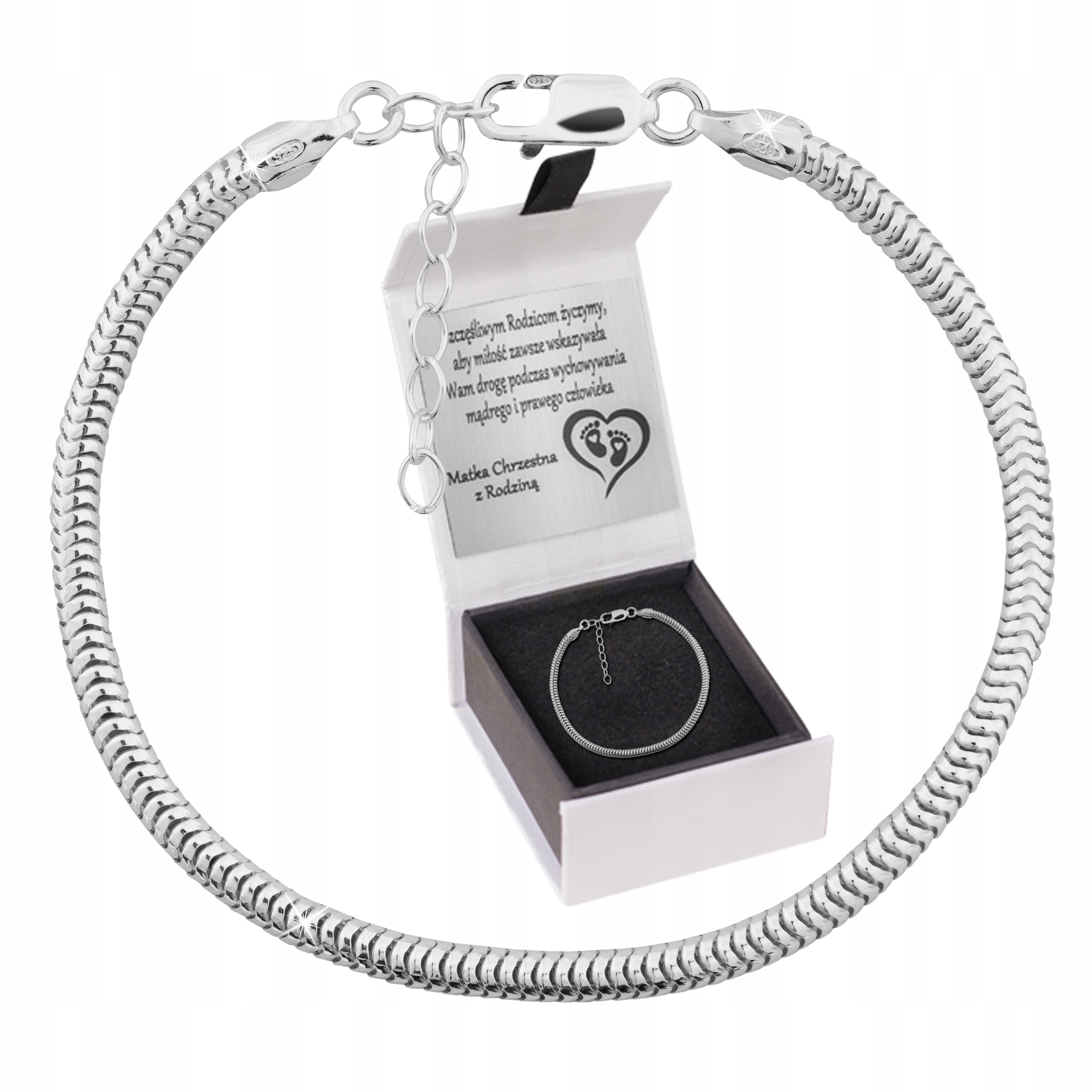 

Srebrna Bransoletka Charms 925 Koralik Grawer