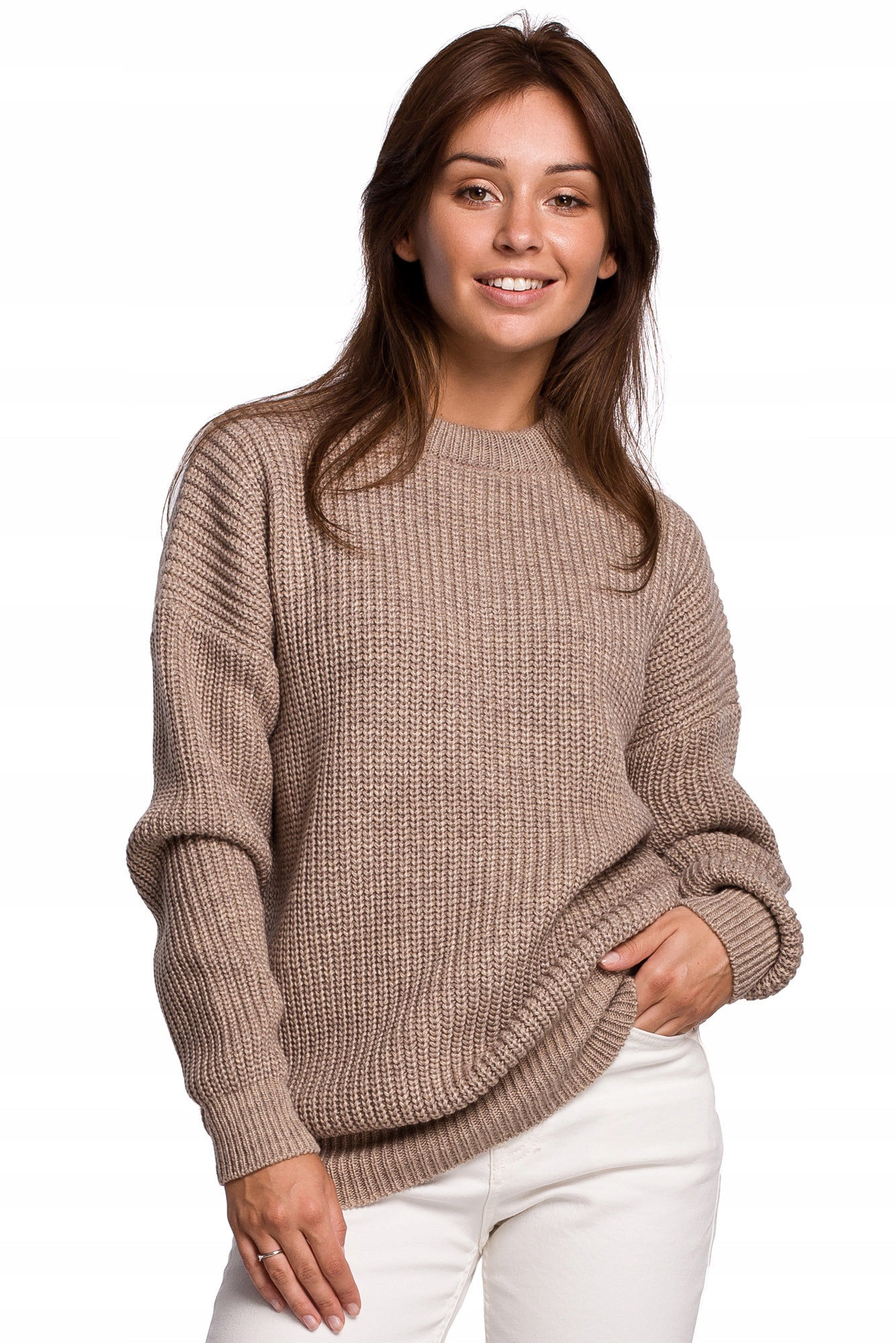 

Be Knit BK052 Długi Sweter W Prąż (s/m) Cappucino