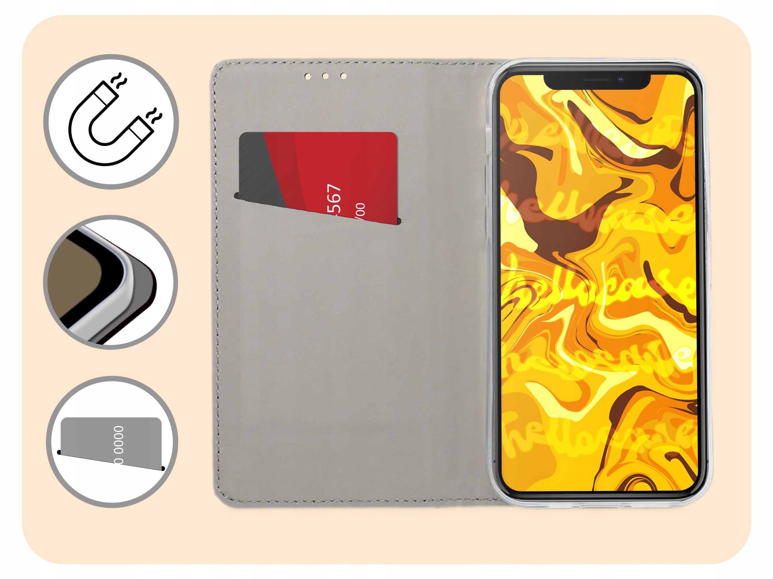 ETUI Z KLAPKĄ DO IPHONE X / XS CZARNE ZAMYKANE MAGNETYCZNE KABURA FUTERAŁ Marka Hello Case