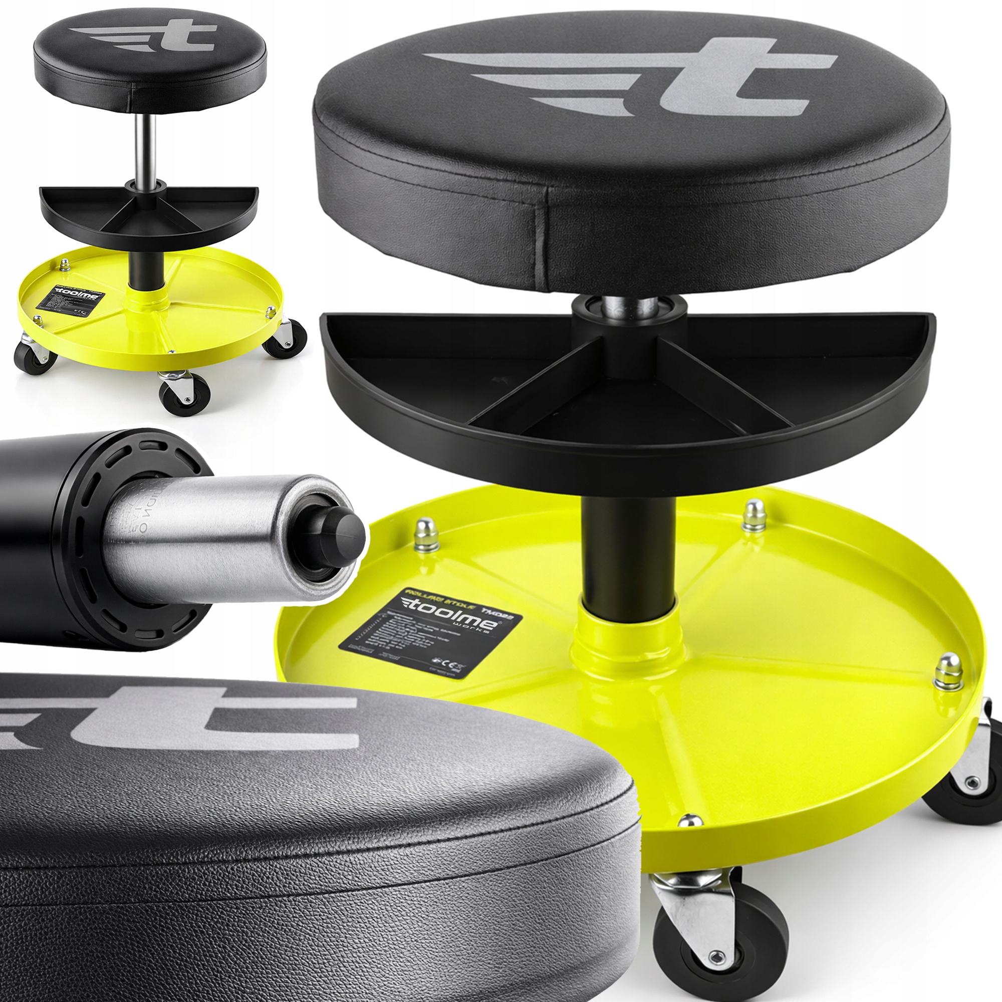 Dílenská Židle Stolička S Kolečky, Úložné Prostory, 136 Kg, Sedák