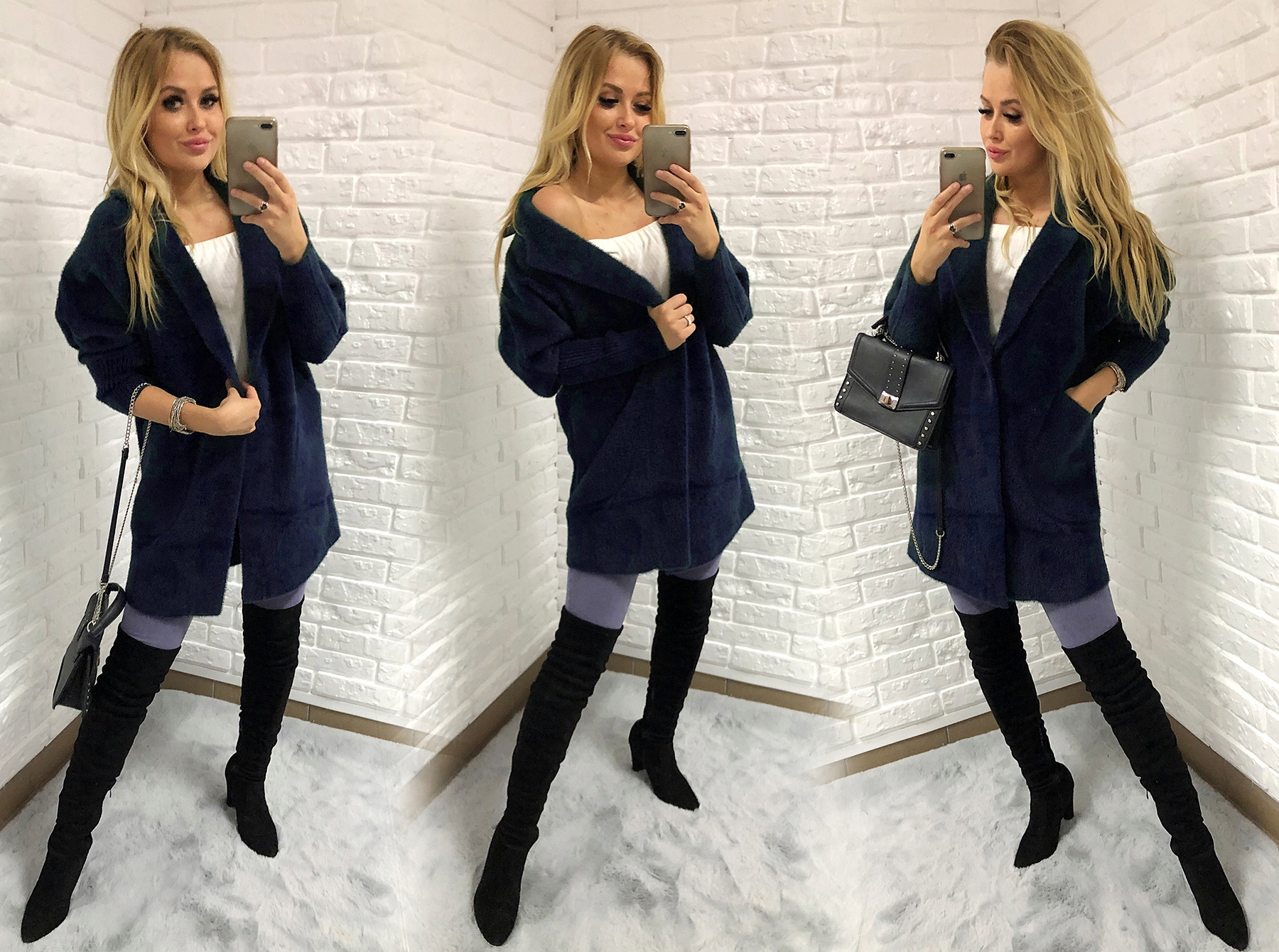 PLUS SIZE 44-54 SWETER ALPAKI PŁASZCZ DUŻYoversize Dekolt kołnierzyk