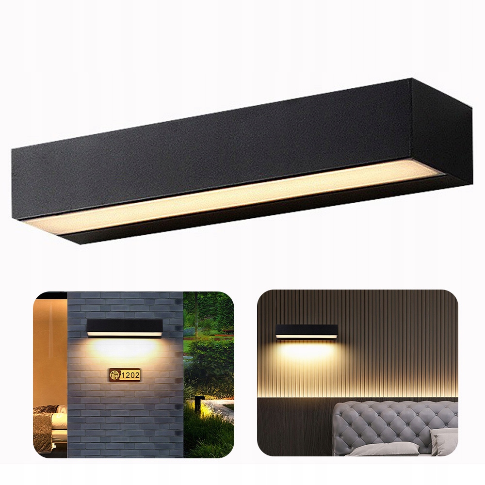 Led Długi Kinkiet Villa Wall Light Czarny IP65 18W 30CM Ciepłe Swiatło
