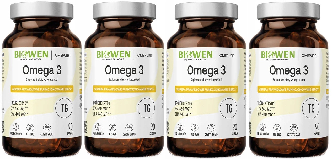 Zestaw 4x Biowen Omega 3 660 mg Epa 440 mg Dha 90 kapsułek Krążenie