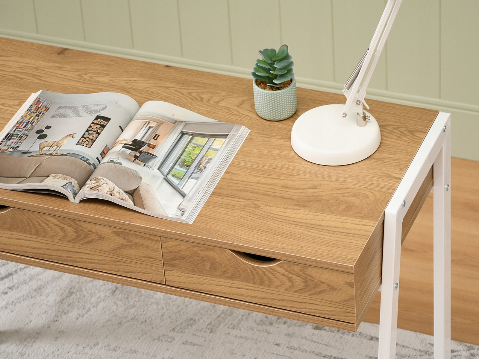 MAŁE BIURKO SKANDYNAWSKIE SEKRETARZYK 100 CM Z SZUFLADAMI LUND DĄB - BIAŁY Szerokość mebla 100 cm