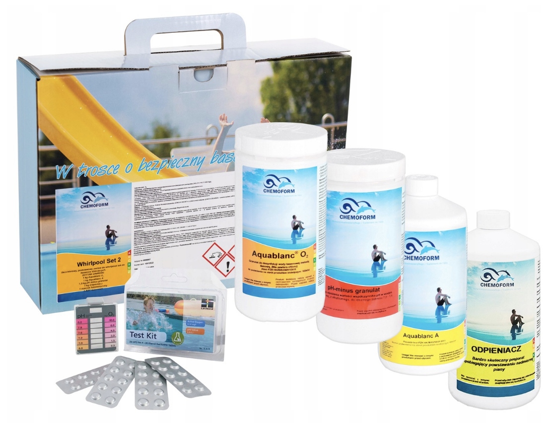 Chemia do Jacuzzi Basenu Bez Chloru Aktywny Odpieniacz Tlen Tester pH- Set2