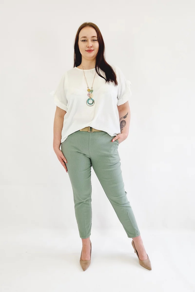 Bavlněné kalhoty Boyfriendy s páskem Olivové Uni