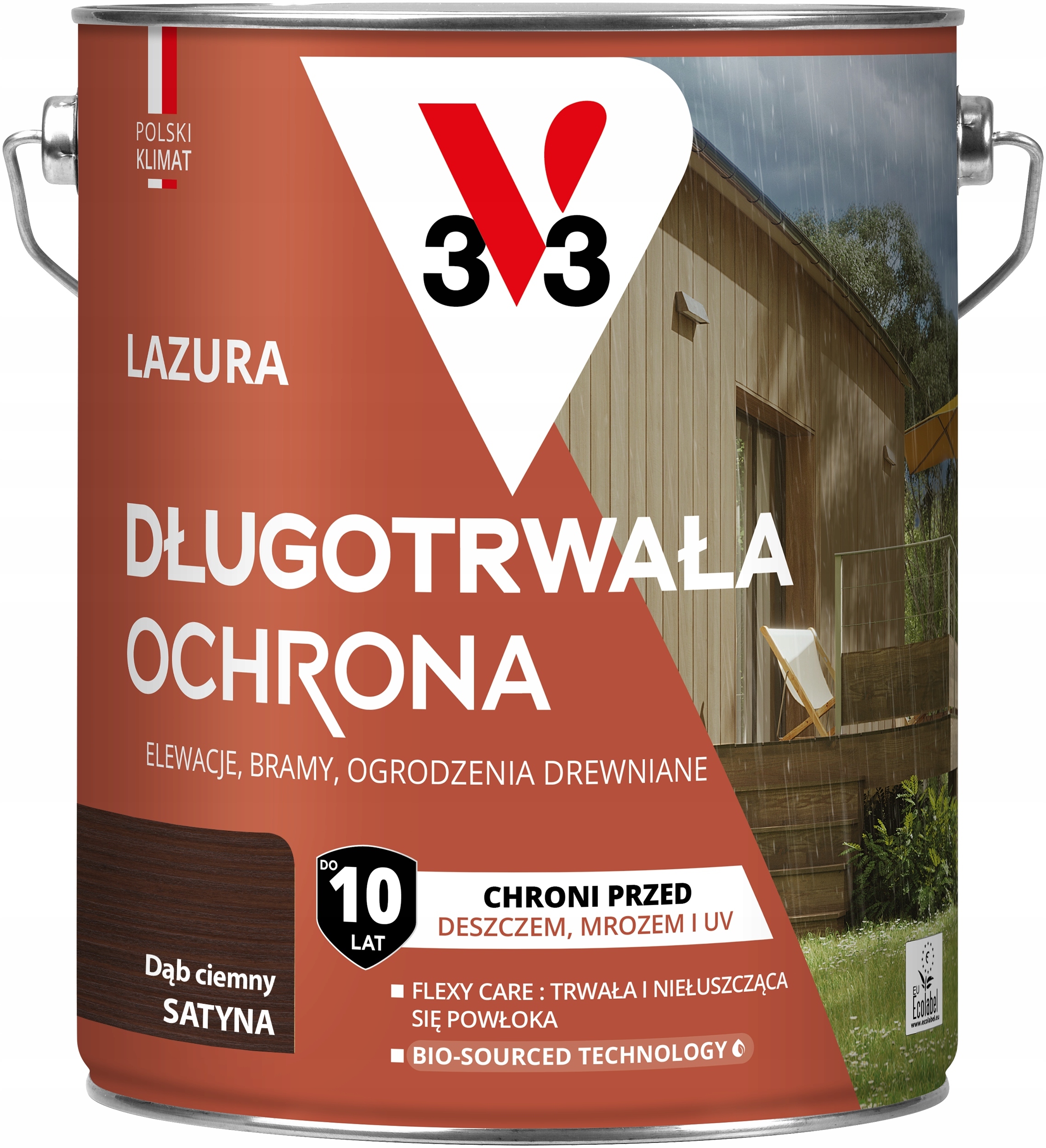 V33 Lazúra Dlhodobá ochrana 10 rokov ochrany Dub Tmavý satén 4.5 L