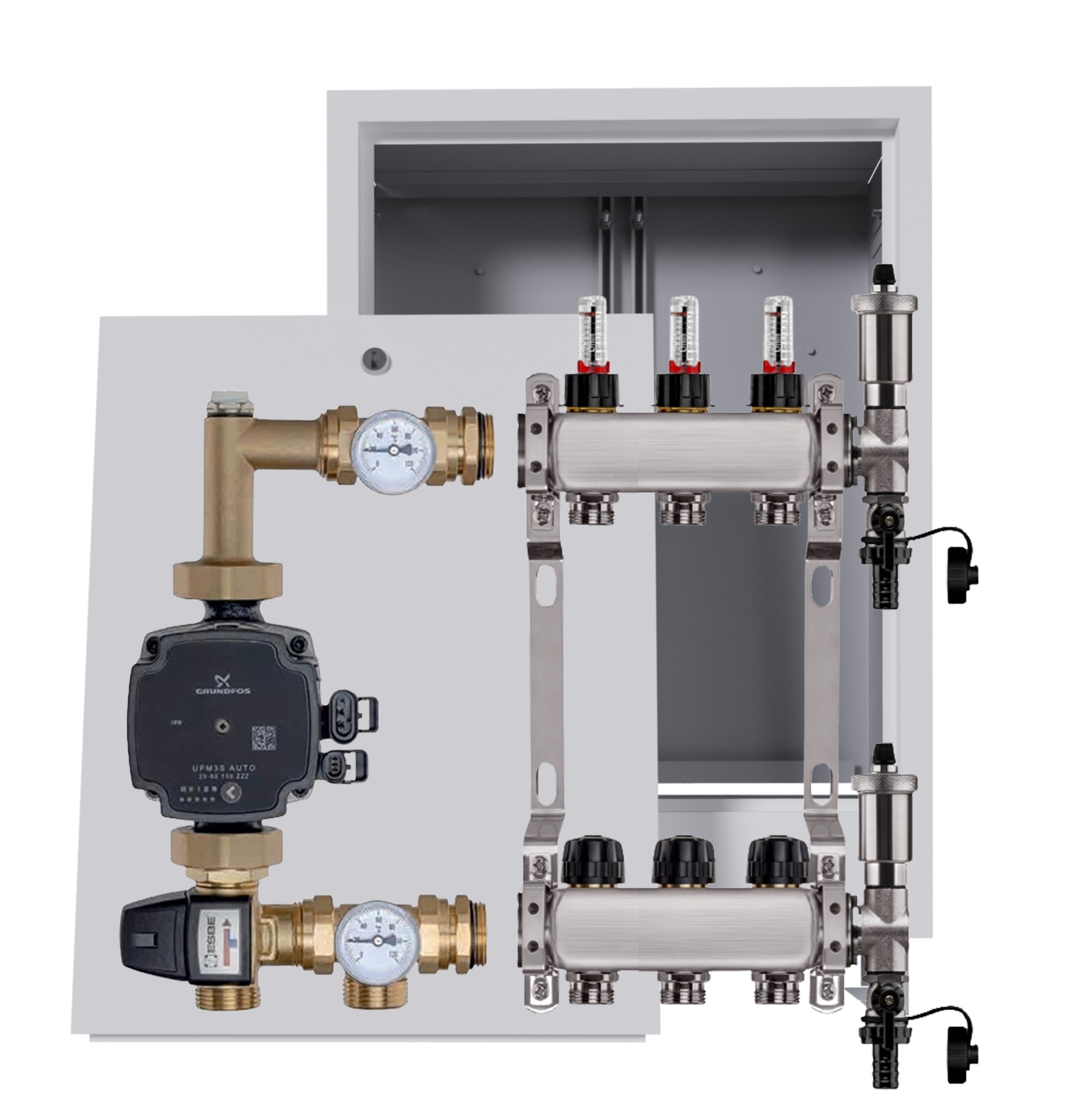 Nerezový rozdeľovač na podlahu 3 podomietková skrinka Čerpadlo Grundfos
