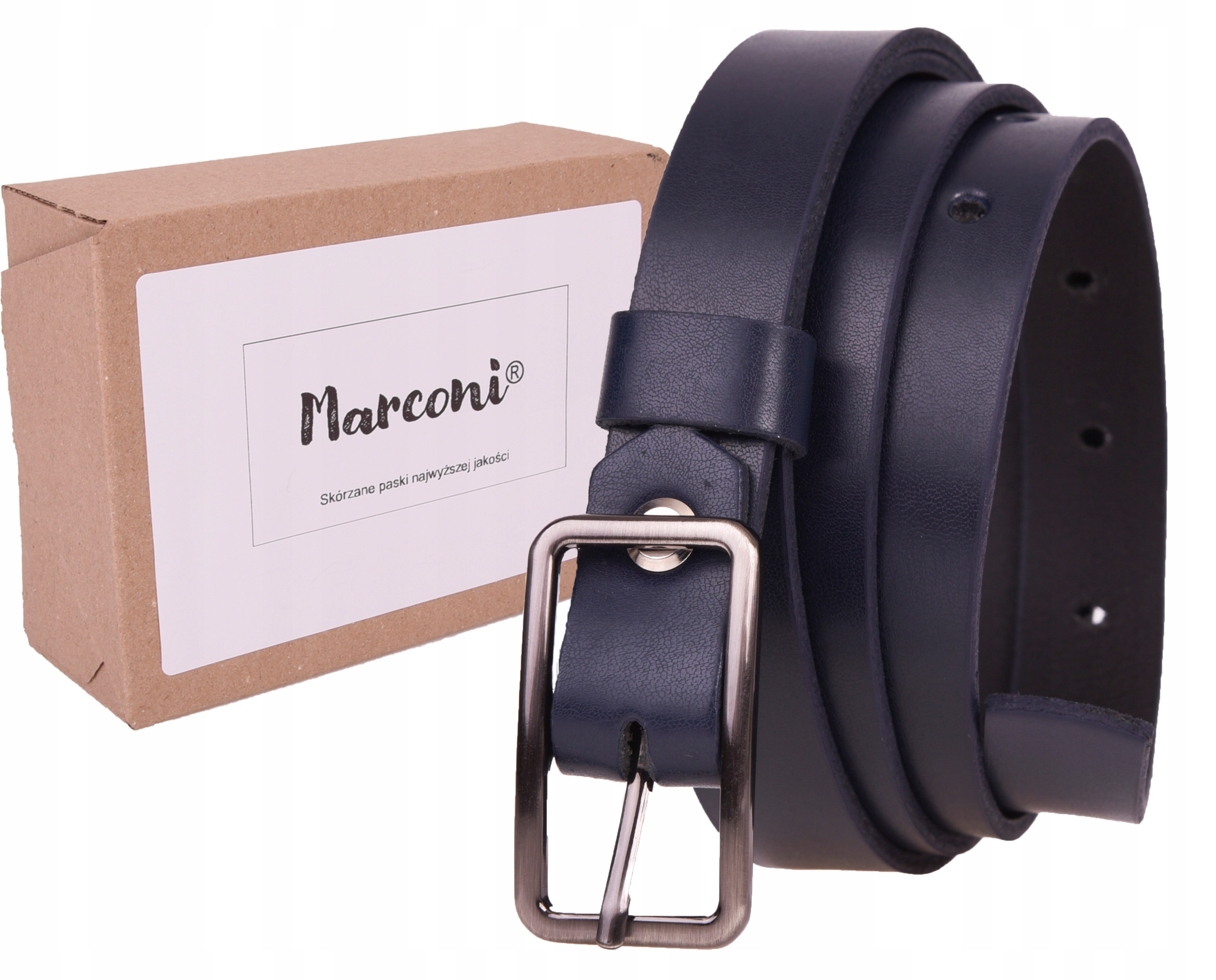 

Wąski Skórzany Pasek damski 2cm Granat do sukienki