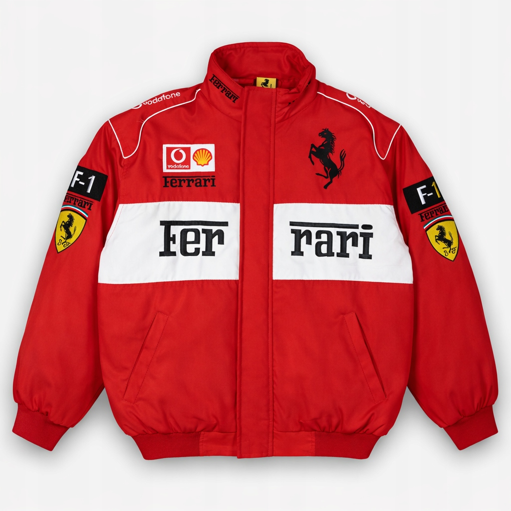 Červenobílá závodní bomber bunda Ferrari F1, velikost XL