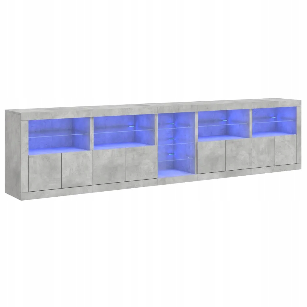 VidaXL Skříňka s Led osvětlením, šedý beton, 283x37x67 cm