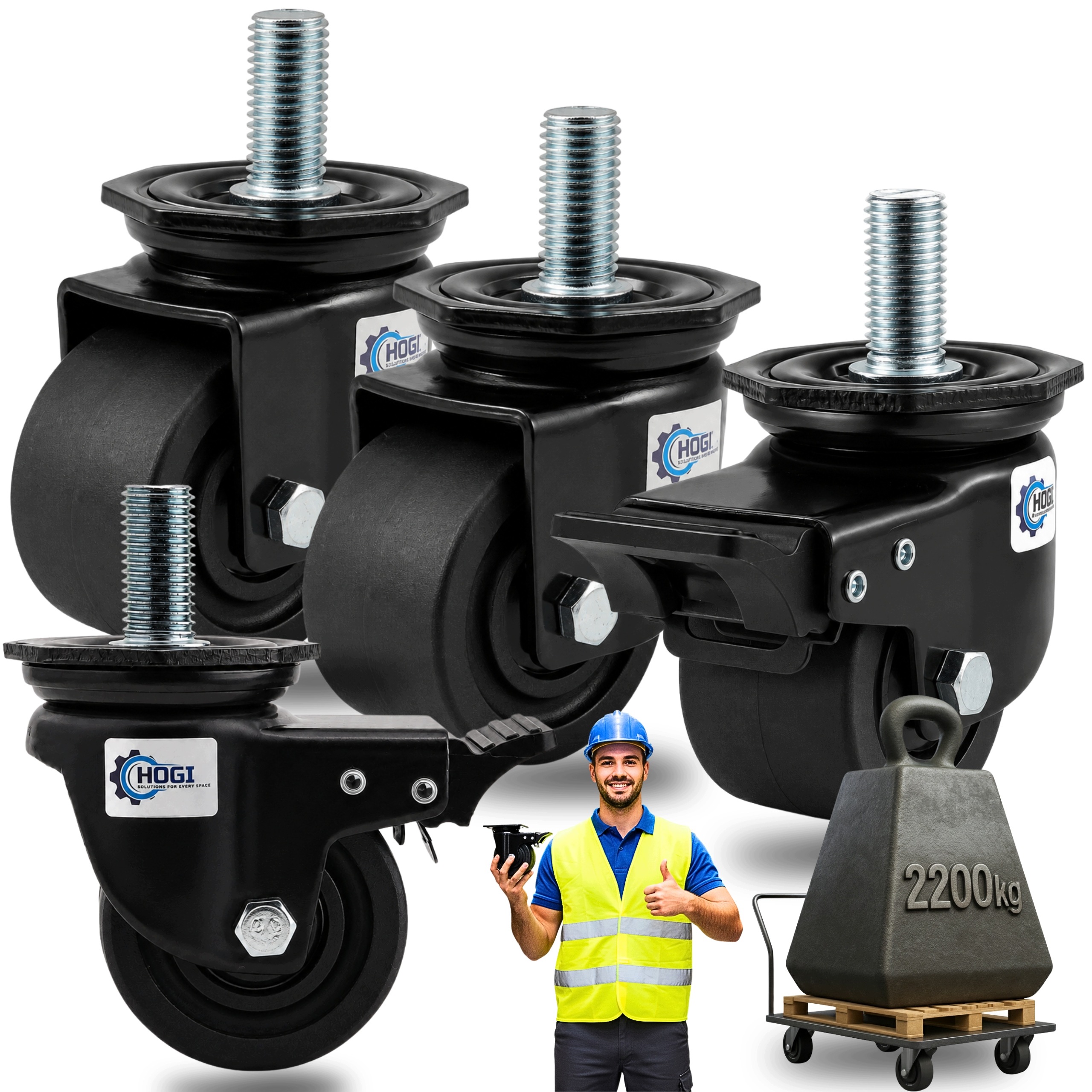 Kolečka 65 mm Otočná s Brzdou Set 4ks Průmyslové Závitové M20 2200KG Rs