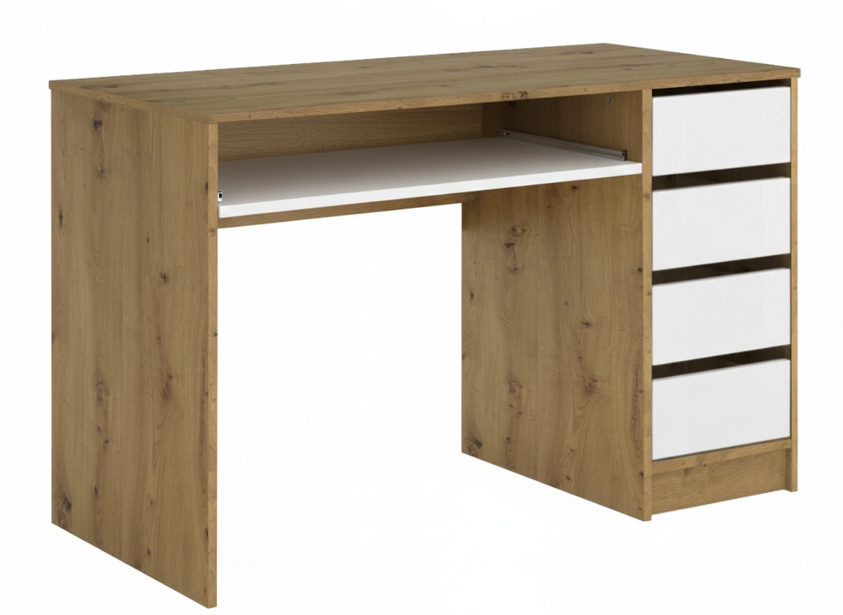 Biurko Maks 120 cm dąb artisan białe fronty prawe lewe