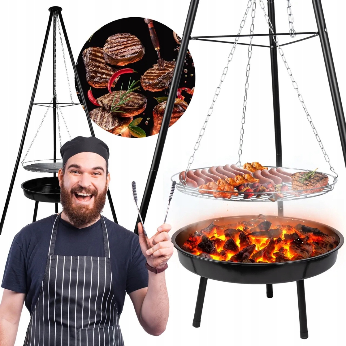 Trójnóg Z Rusztem Grill Ogrodowy Palenisko Ogrodowe Grill Wiszący Duży