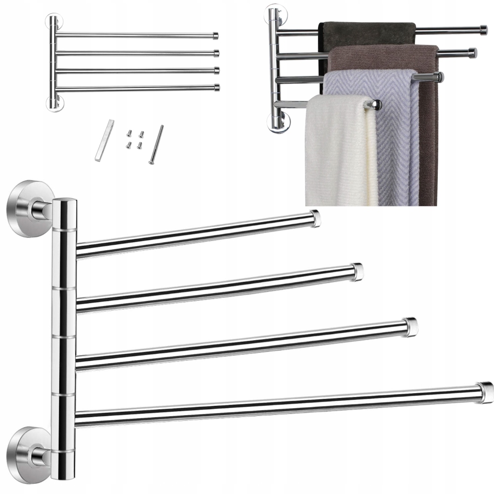 WIESZAK NA 4 RĘCZNIKI RUCHOMY DO ŁAZIENKI SREBRNY