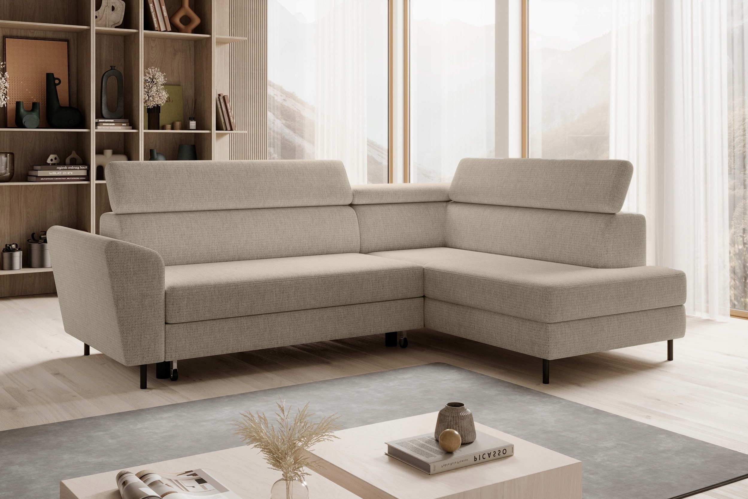 Rozkládací Rohová Sedací Souprava Cozy s nastavitelnými záhlavníky, funkcí spaní a područkou