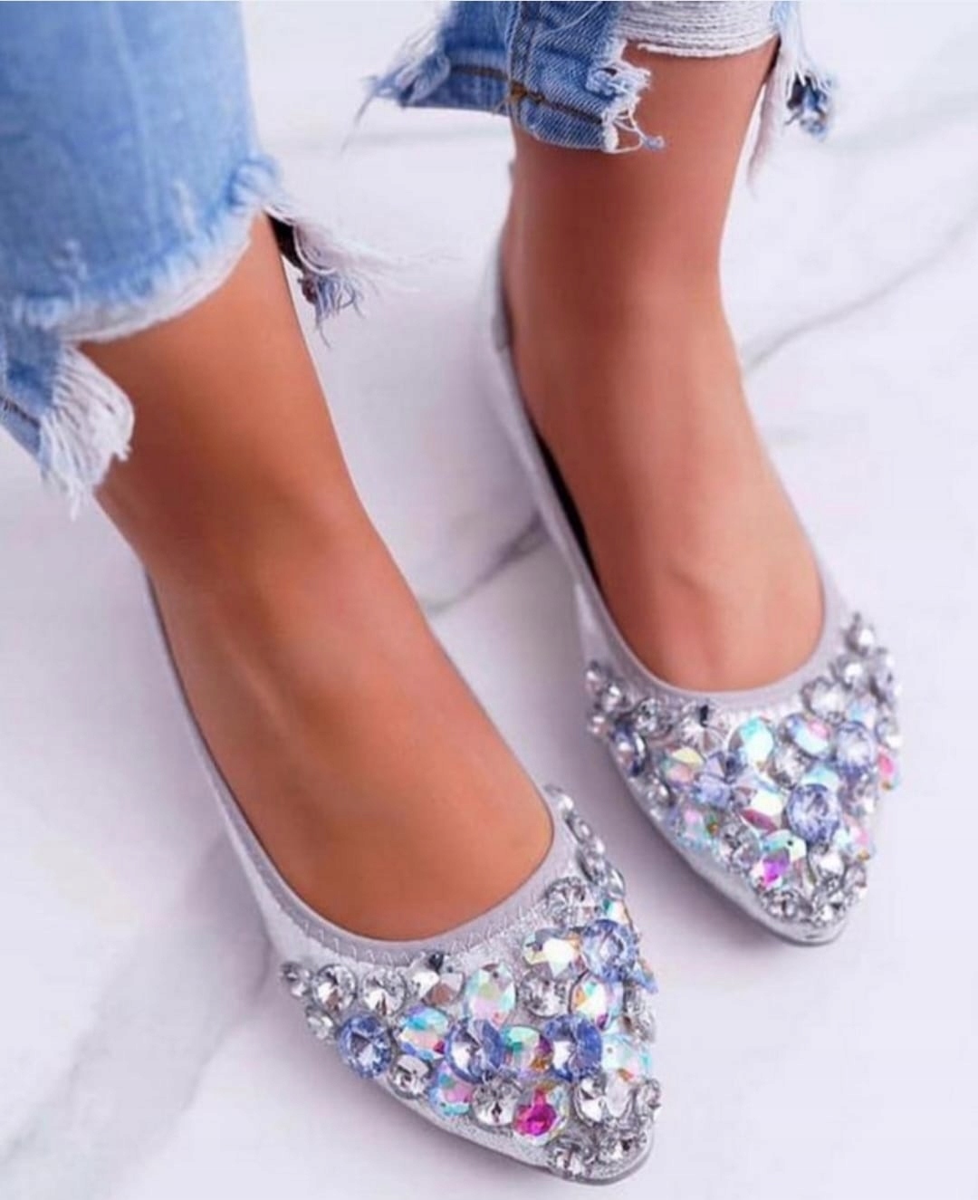 Seastar Stříbrné Baleríny vel. 40 C87P Ozdobné Kamínky Pohodlné Baletky