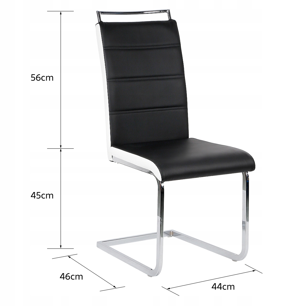 2x krzesło na płozach biało-czarne do jadalni krzesło ze sztucznej skóry Głębokość mebla 46 cm