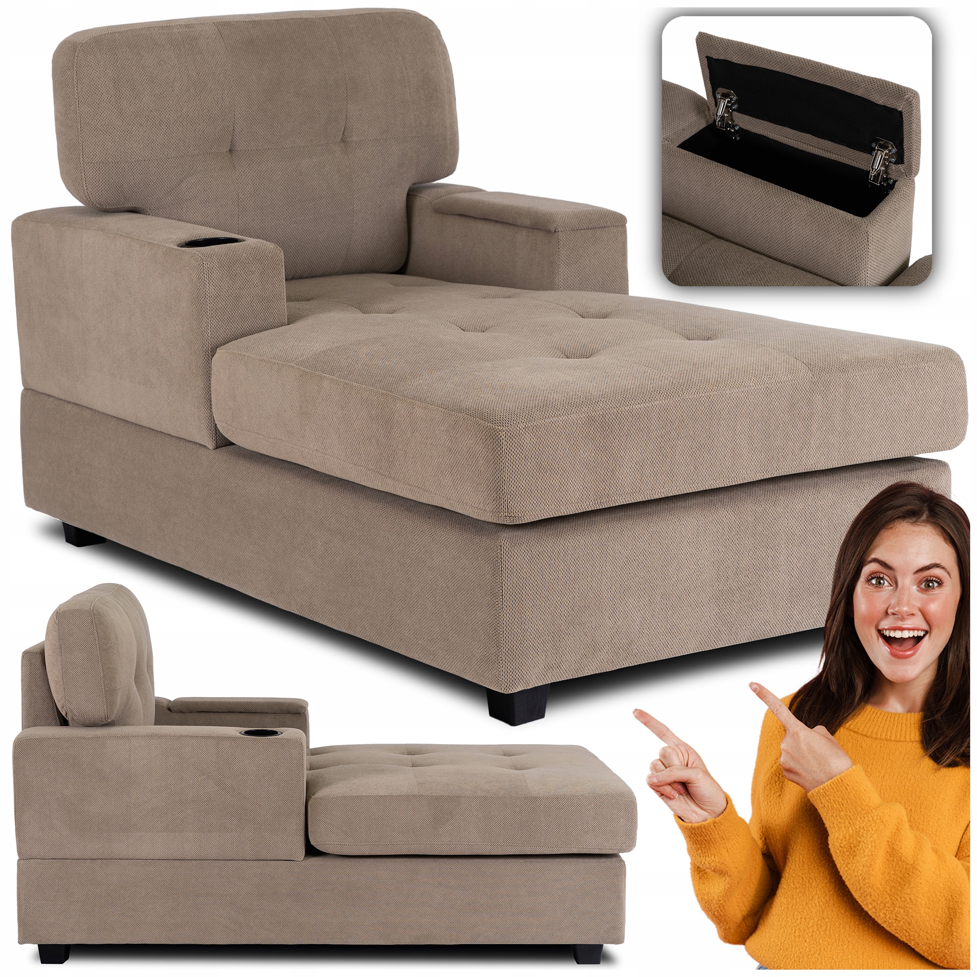 Fotel Do Salonu Wypoczynkowy Kanapa Sofa Sypialni Tapicerowany Beżowy Neo