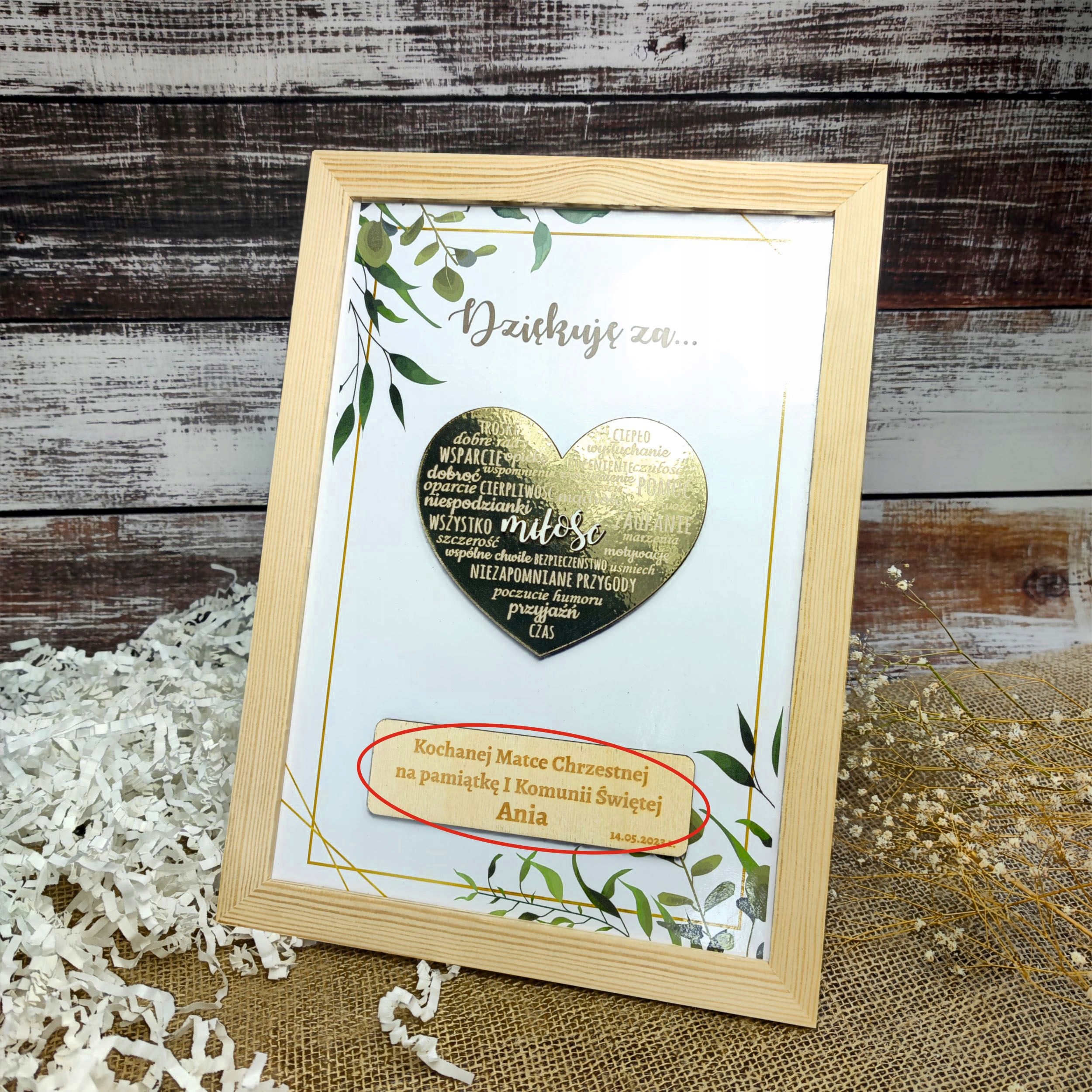 PREZENT PODZIĘKOWANIE DLA CHRZESTNYCH DZIADKÓW A4 RAMKA GRAWER ZŁOTE SERCE Marka inna