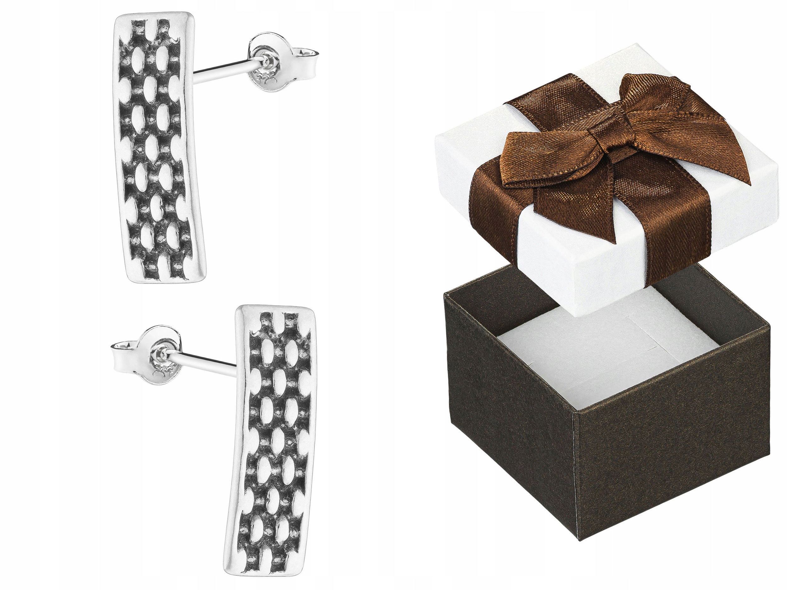 Stříbrné Náušnice Puzety Velké Oxidované Dámské Pletené Obdélníky Retro