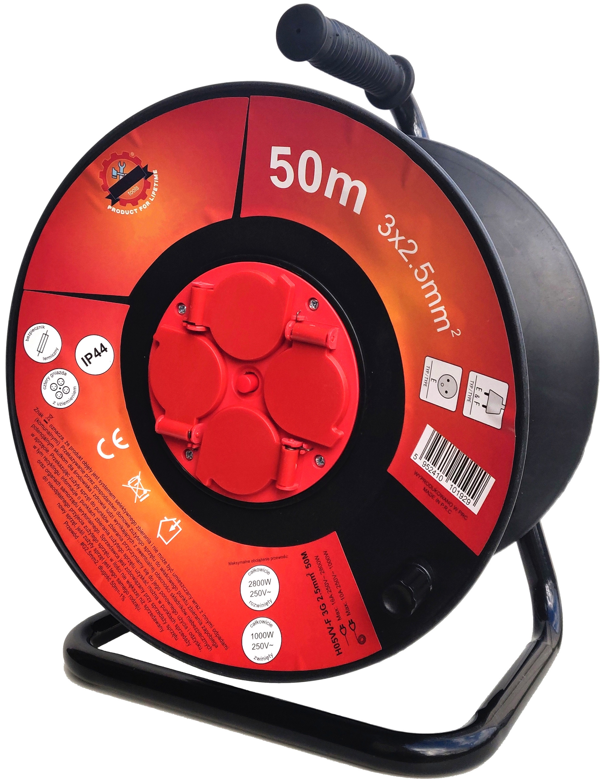 PRZEDŁUŻACZ BĘBNOWY 50m 3x2,5 NA BĘBNIE BUDOWLANY Marka Meister