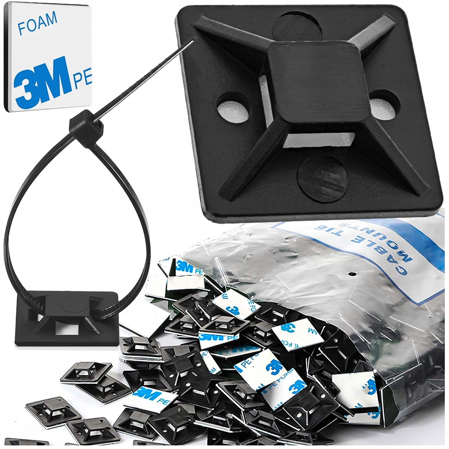 Podstawka Montażowa Samoprzylepna Uchwyt Opaski Zaciskowej 20 x 20mm 10SZT