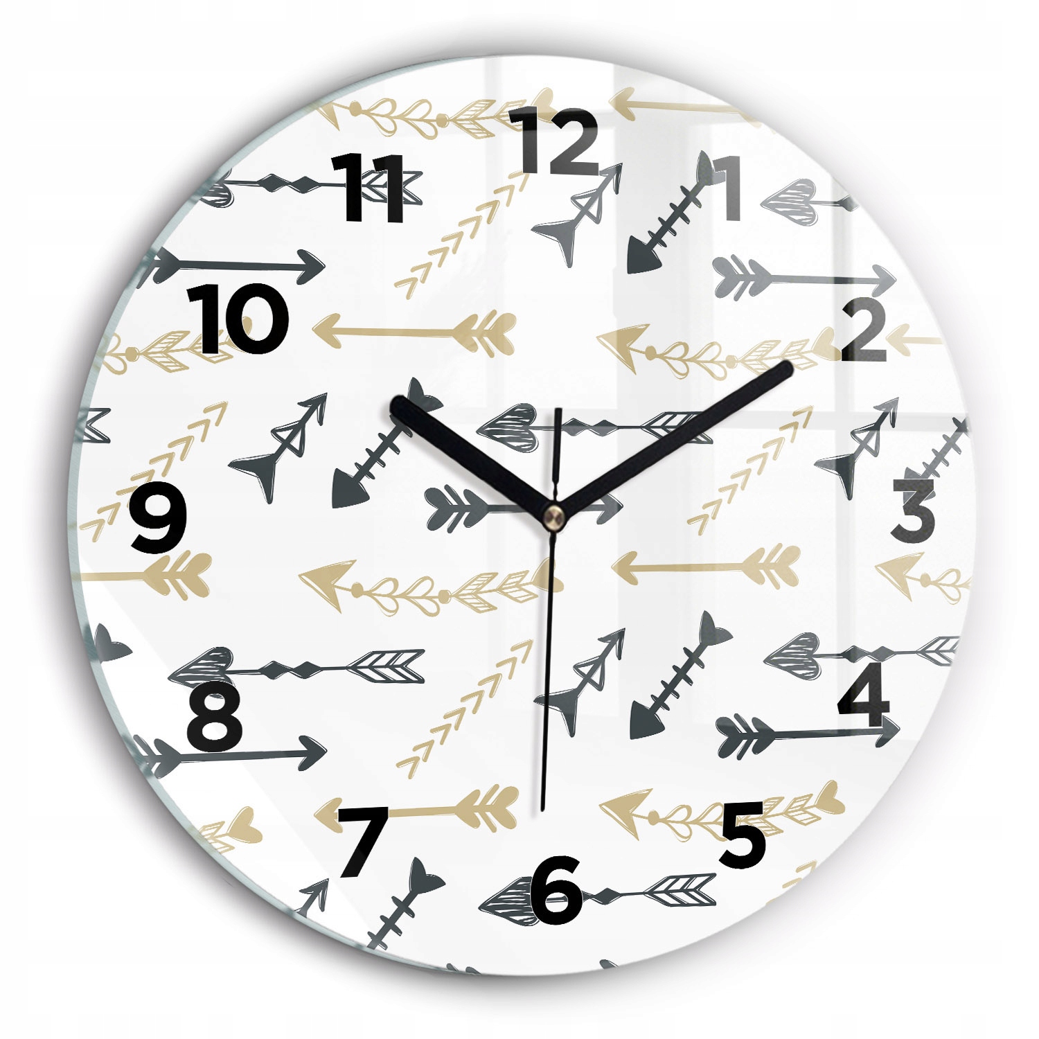 Tichý nástěnný hodinový stroj ze skla Geometrický hipsterský vzor kulatý, průměr 30 cm