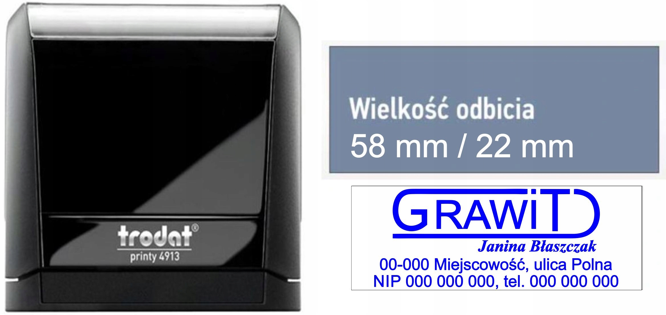 

Pieczątka Trodat 4913 Firmowa Firma logo Imienna