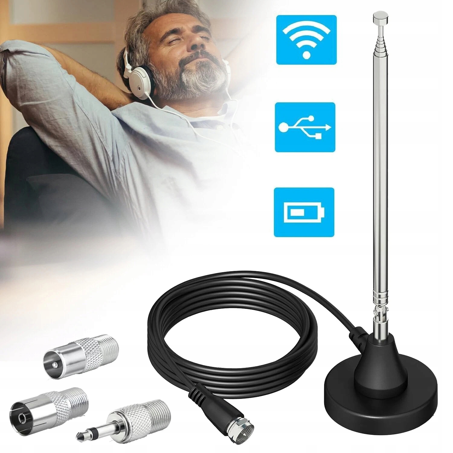 УНИВЕРСАЛЬНАЯ КОМНАТНАЯ АНТЕННА FM DAB РАДИО ТЕЛЕСКОПИЧЕСКАЯ ДЛЯ УСИЛЕНИЯ СИГНАЛА