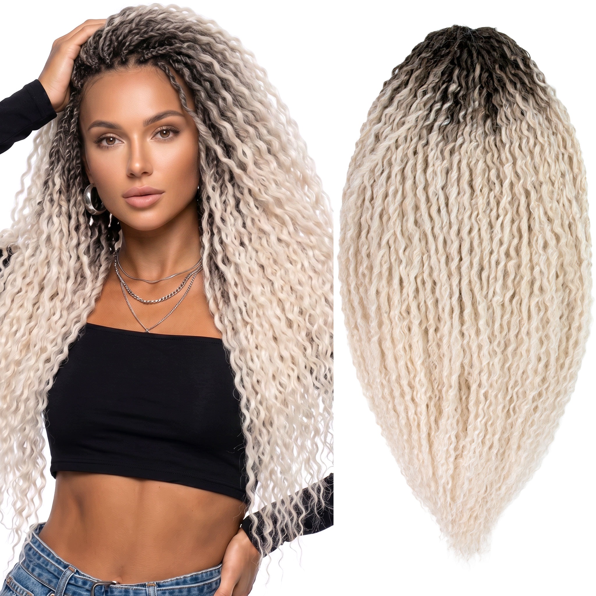 Włosy syntetyczne Afroloki Falka Brazylijska 24" 300g blond odrost ombre