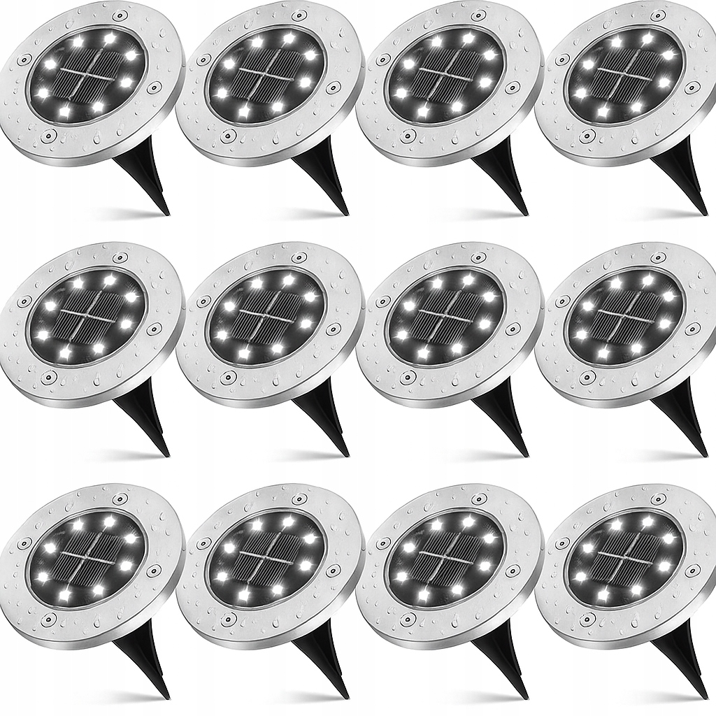 12x Lampa Solarna Led Ogrodowa Wbijana Dysk z Czujnikiem Zmierzchu