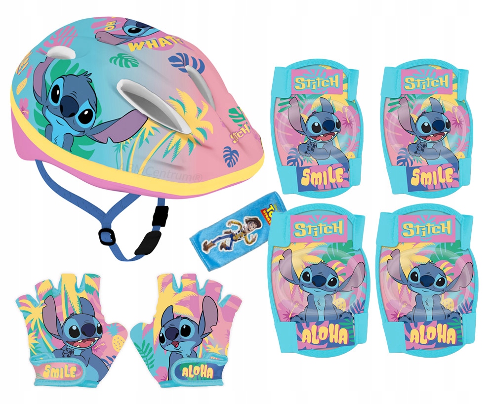 4x ochraniacze kask rowerowy M rękawiczki na rower bez palców Stitch osłona