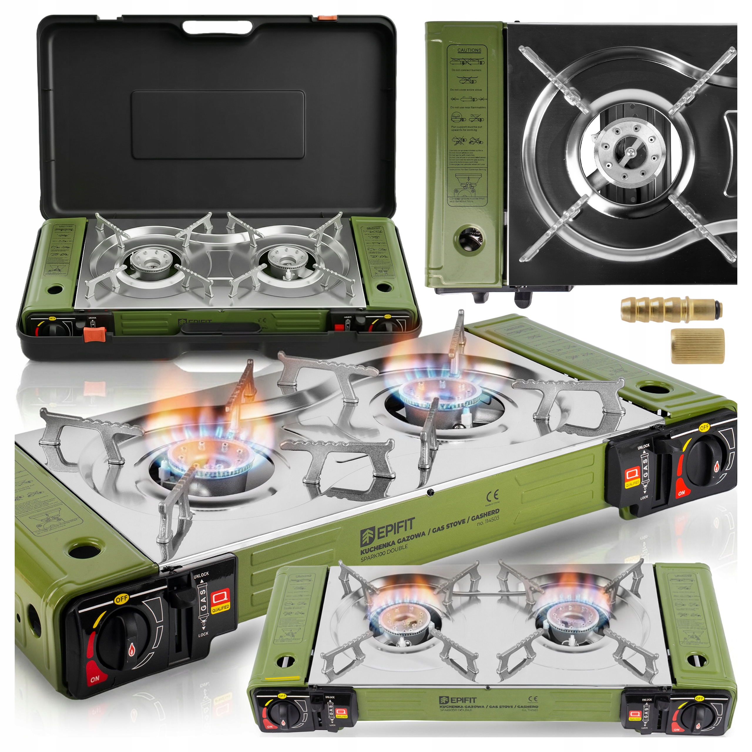 Plynový Turistický Vařič 2 Hořáky Na Kartuše, Přenosná Láhev, Kufr