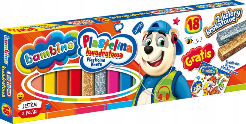 BAMBINO PLASTELINA KWADRATOWA 18 KOLORÓW PODKŁADKA Kod producenta 3235