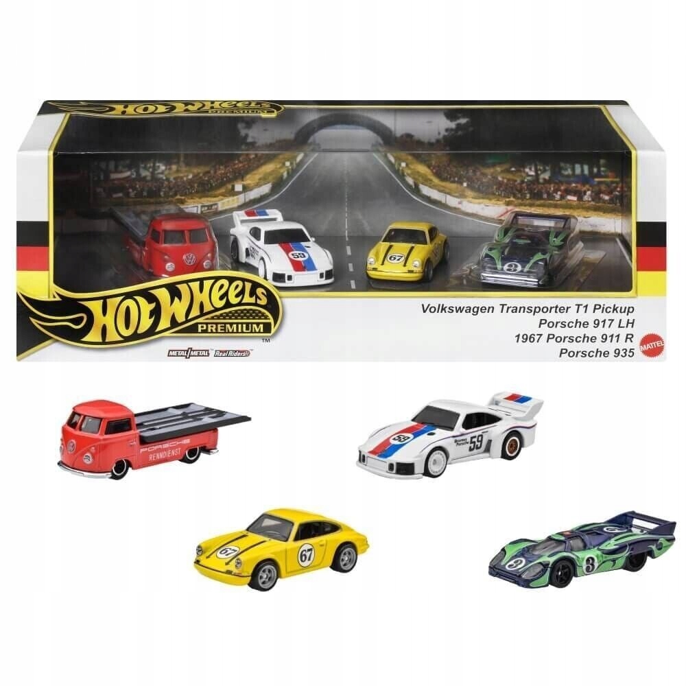 Diorama sada 4 autíček Porsche Renschport Hot Wheels Premium 1:64