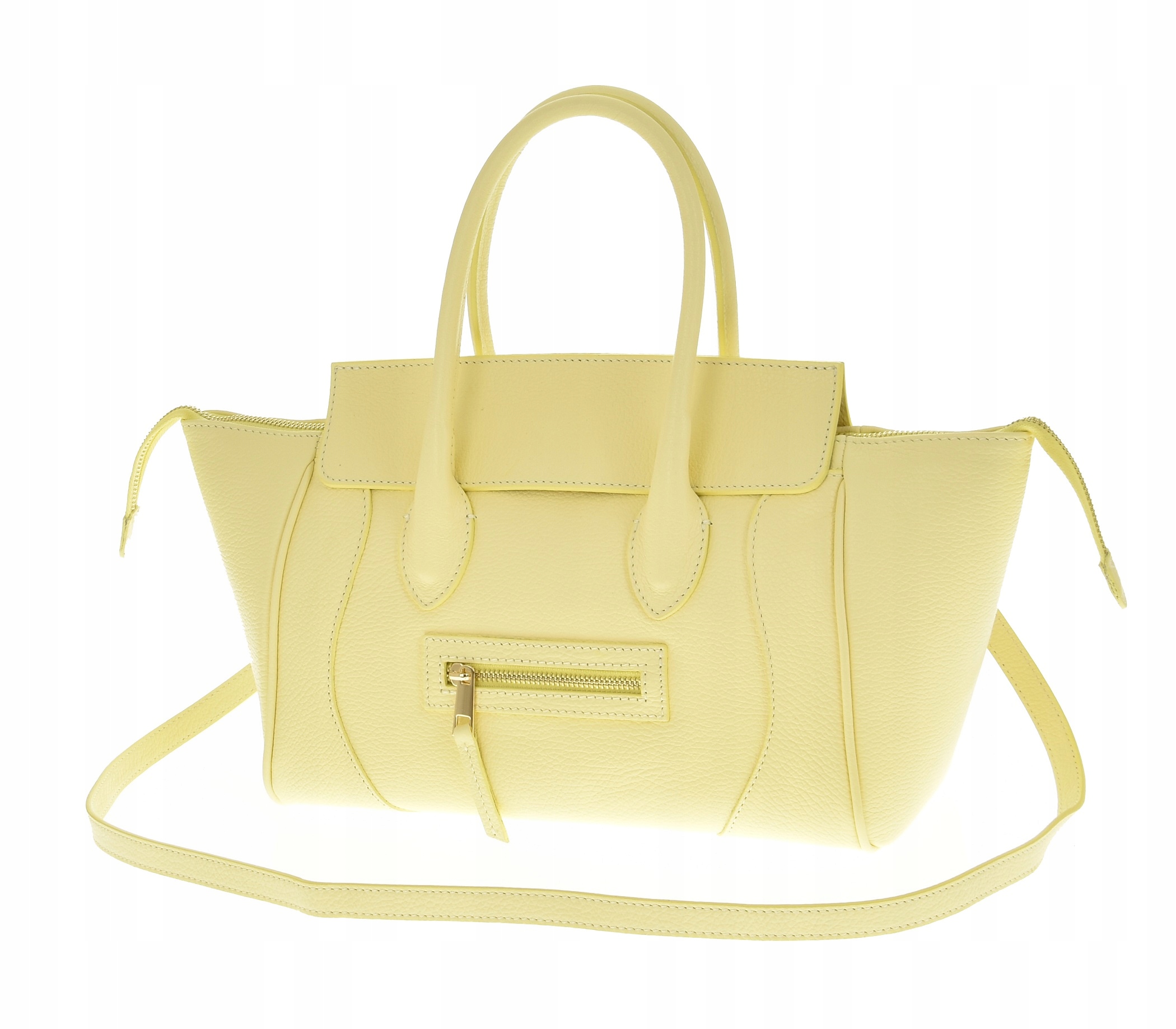 Kožená kabelka Vera Pelle dámská žlutá kufřík pásek shopper elegantní