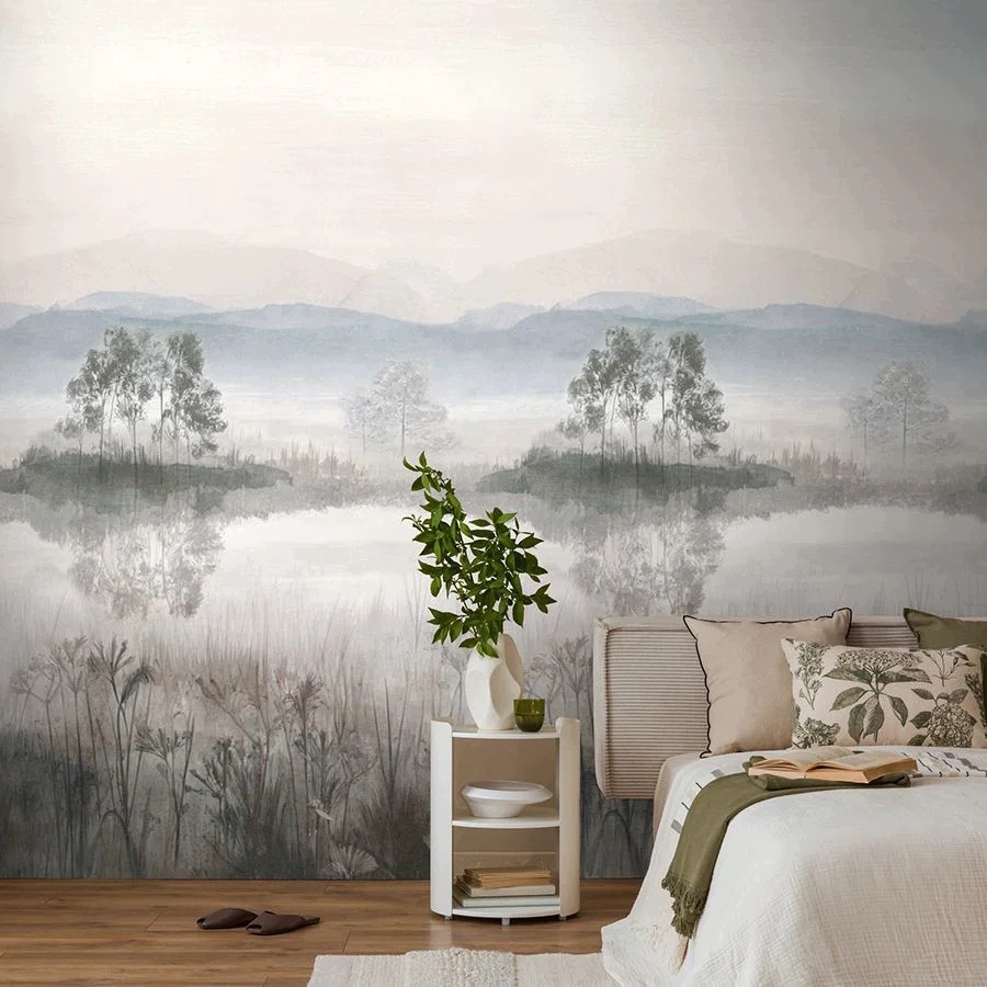 Tapeta Mural Zamlžené Jezero na pozadí hor 159x280 flizelina Obývací Pokoj Ložnice