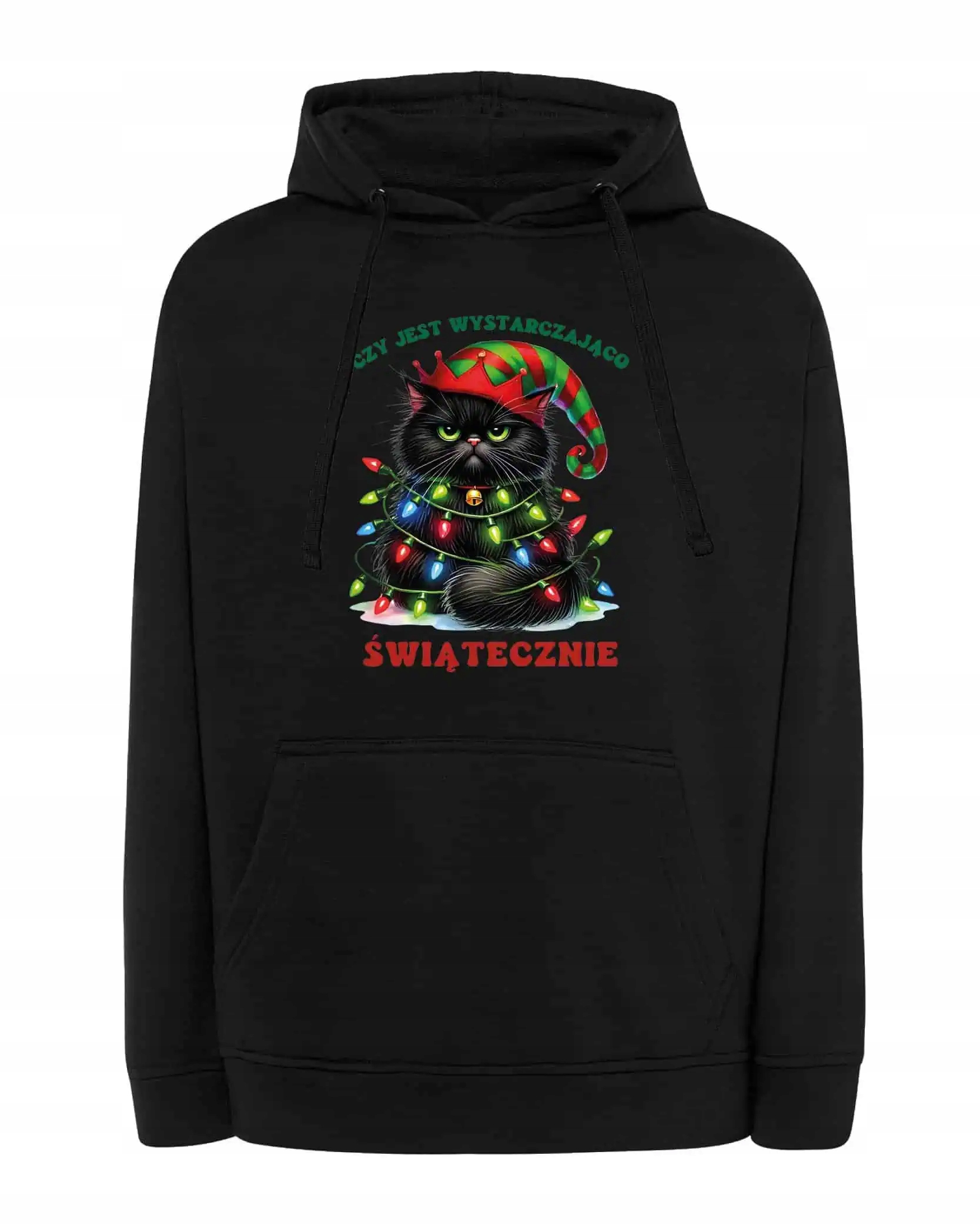 Mikina s kapucí Vánoční Vánoce Legrační kočka Černá M