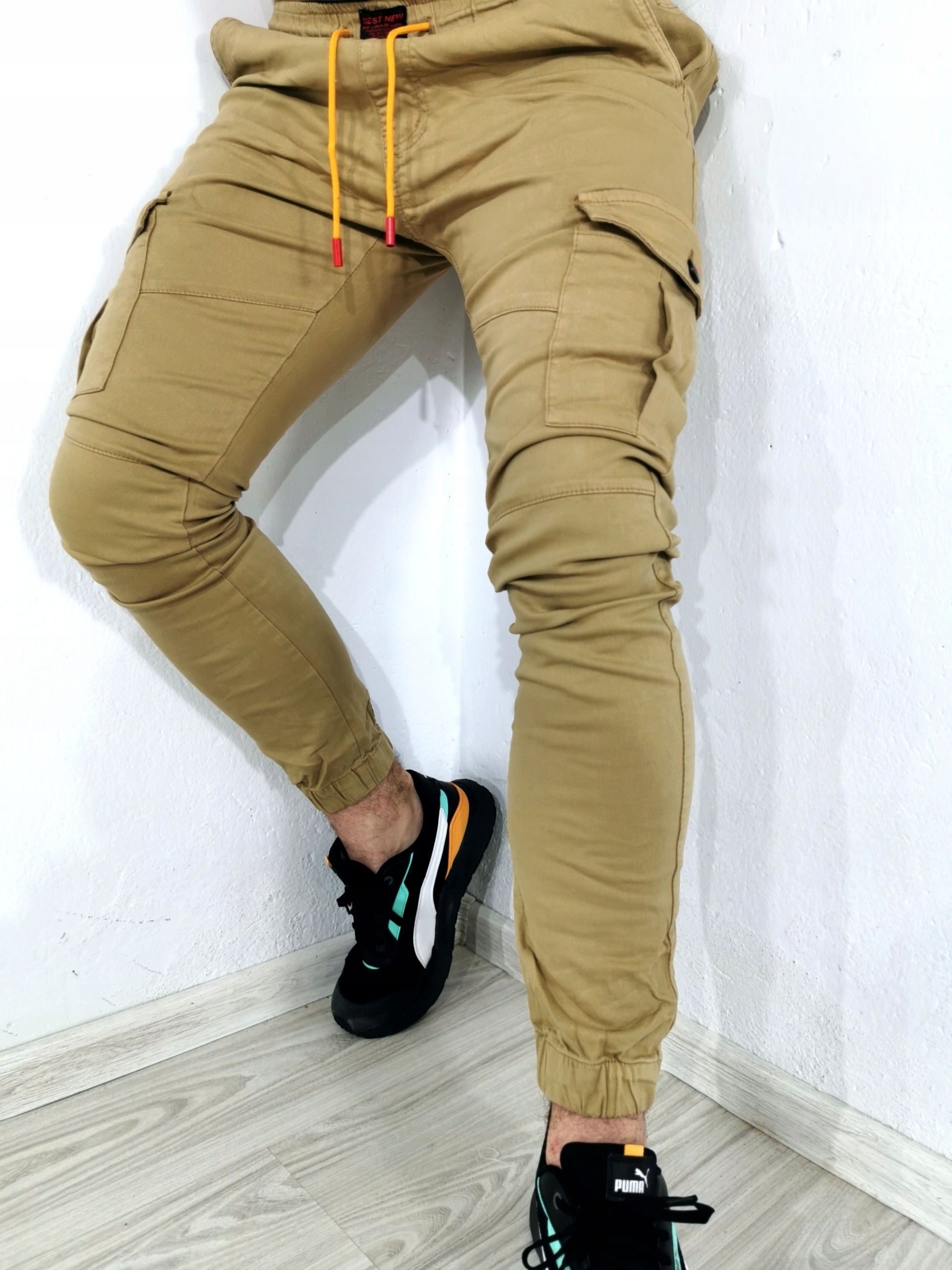 Pánské jogger kalhoty béžové, medové kapsáče Itb 33